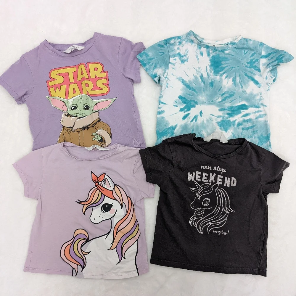 H&M 3/4T tee shirt 4 pack unicorn Star wars purple blue black white silver